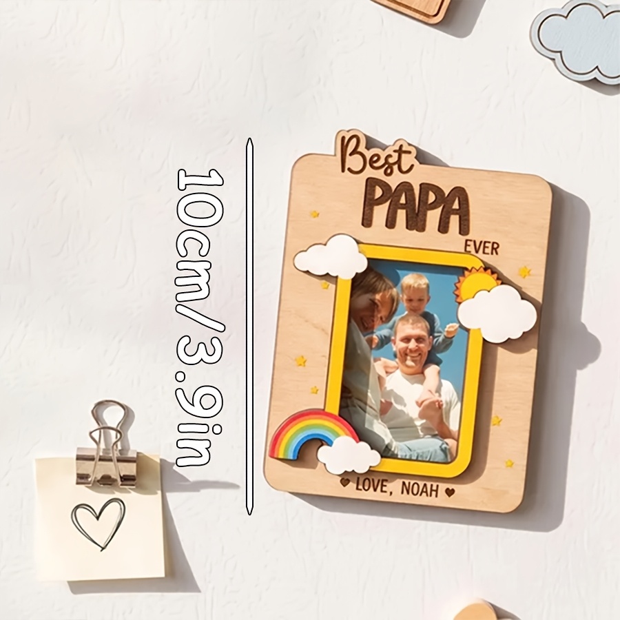 E-shop Personalisierter Foto-Mosaik Kühlschrankmagnet aus Holz - Ein personalisierter Fotomagnet für den Papa, der Angeln liebt | Ein holzernes