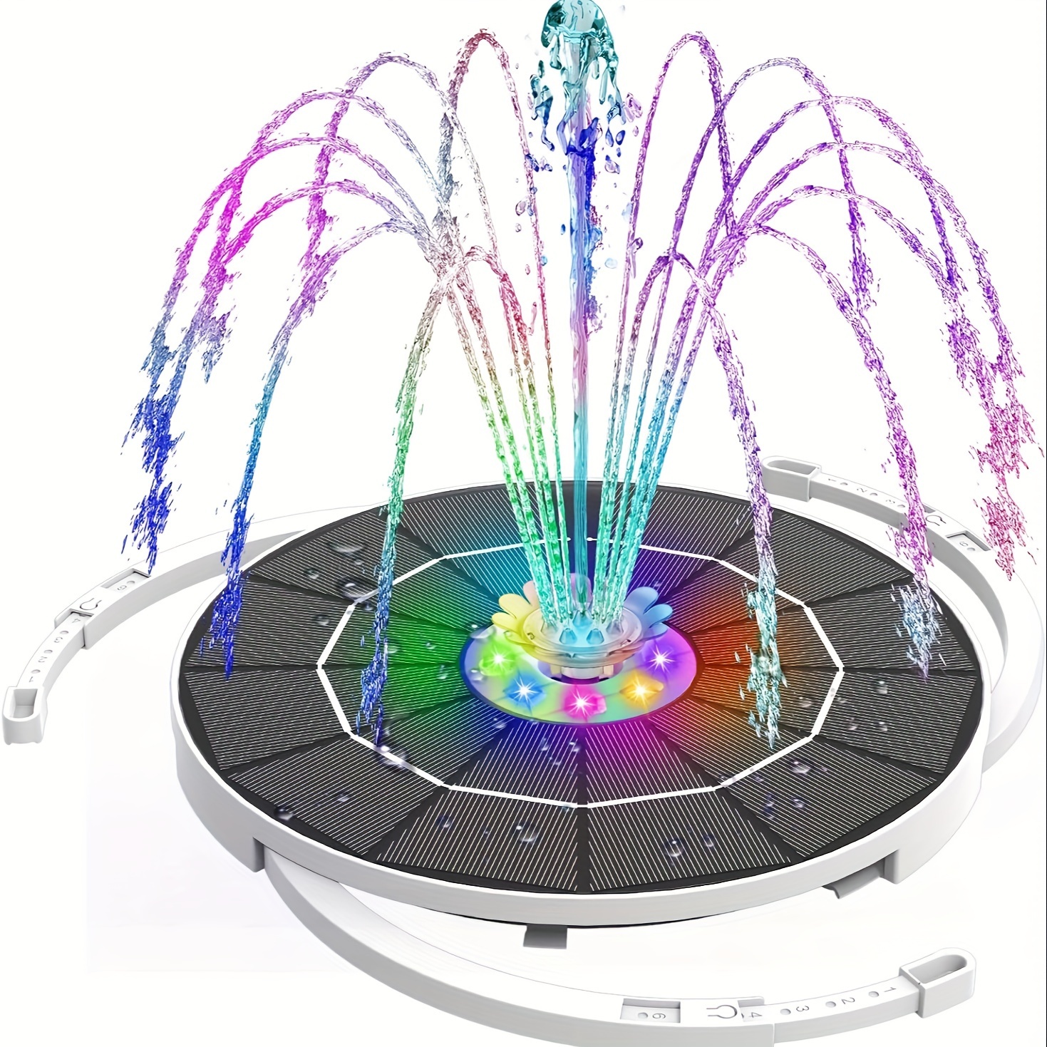 

5.5w Solar Fountain Pump For Bird Bath, 2024 Solar Fountain With Led Lights & 3000mah Battery, 3 Retractable Stand 8 Nozzles, Solar Water Fountain For Bird Bath, Pond, Outdoor