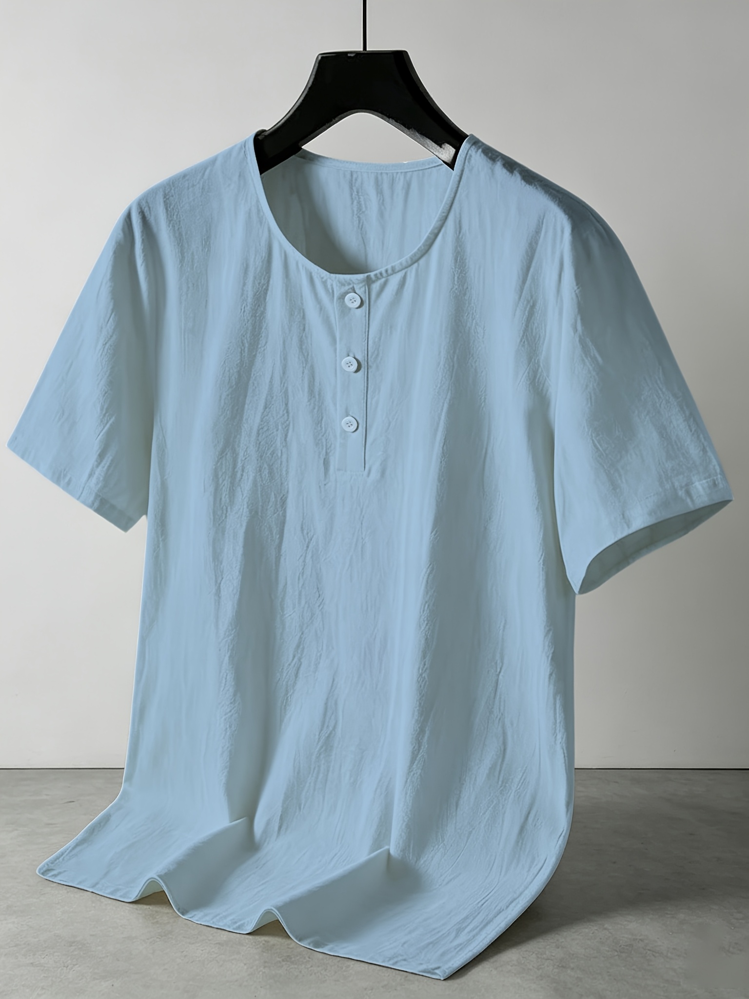 herren henley kurzarm-t-shirt aus leinen mit v-ausschnitt knöpfen, lässiges, atmungsaktives, leichtes sommer-strandoberteil