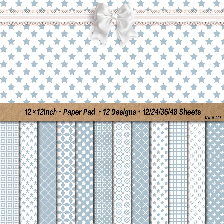 

12/24/36/48 Sheets Blue Patterned Paper Pad, 12x12 Inch Decorative Craft Cardstock For Diy Card Making, Art Projects & Background Supplies