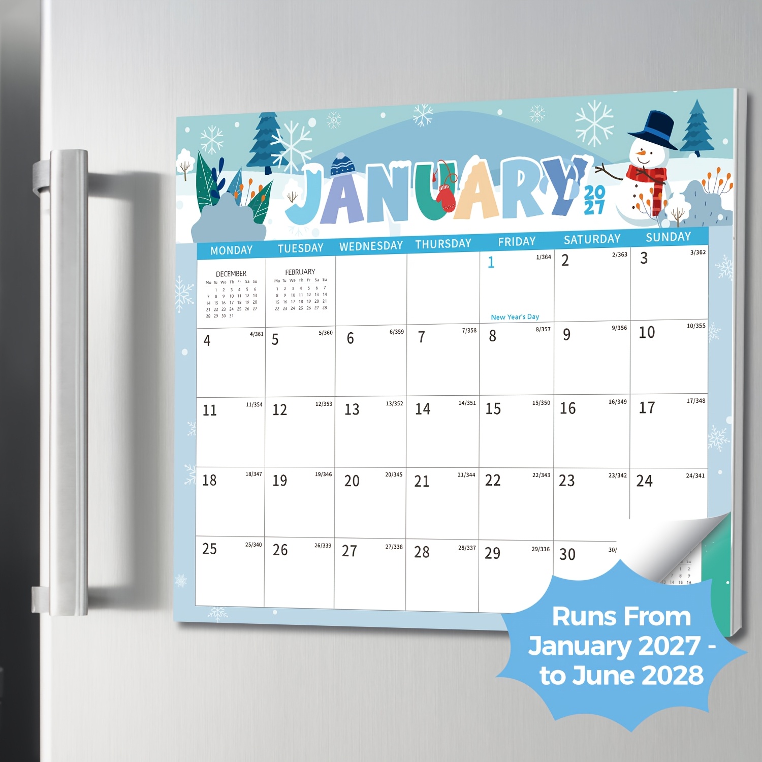 Image of 2027-2028 Magnetic Fridge Calendar, Jan 2027 - Jun 2028 Magnetic Calendar For Refrigerator, 11.5"x13"', With Ruled Blocks, Tear-off Pages, Strong Magnets, 18 Monthly Calendars For Your Planning