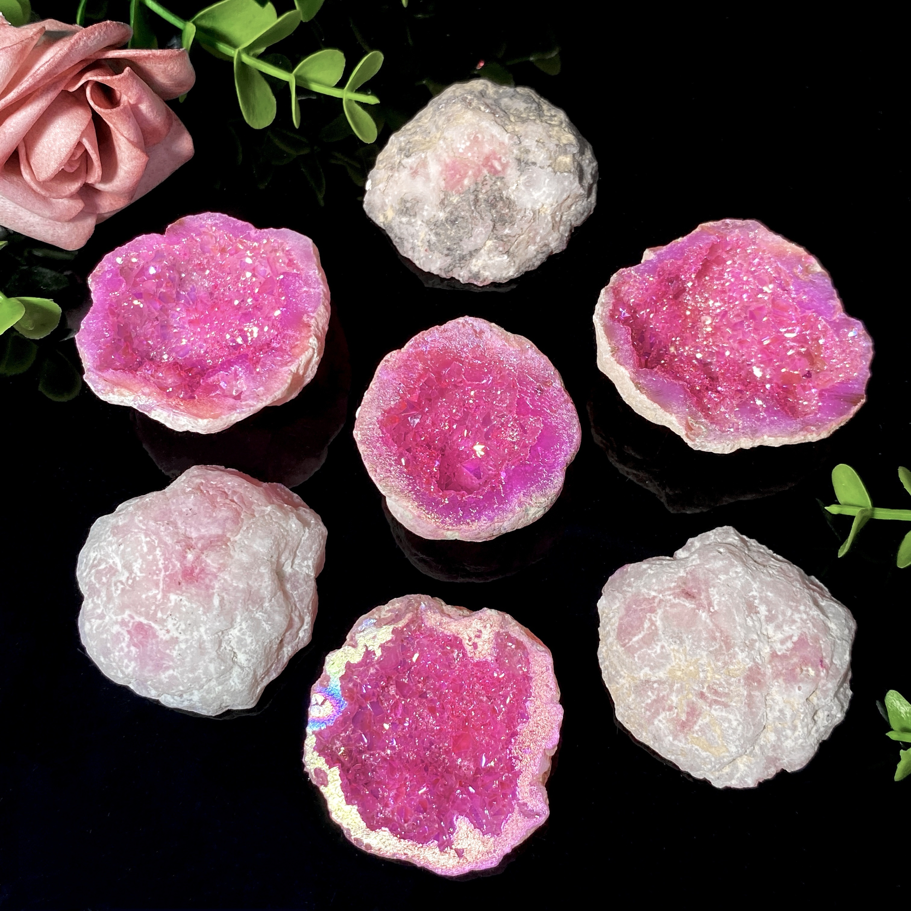 

Premium Pink Aura White Agate Natural Crystal - , Home Decor & Unique Gifts