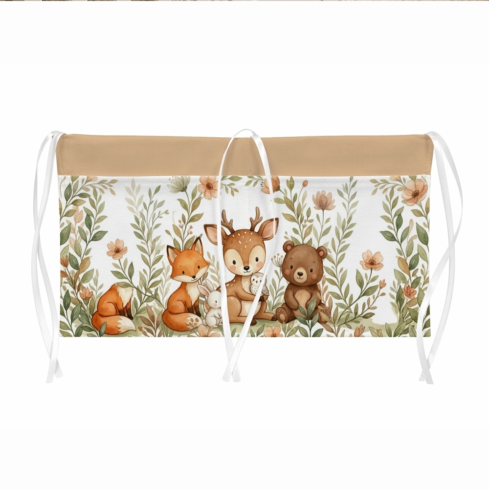 TEMU 1 sac de rangement suspendu rustique en bois de forêt, renard ourson fougère buisson de , organisateur de tête de lit de chambre à coucher, sac
