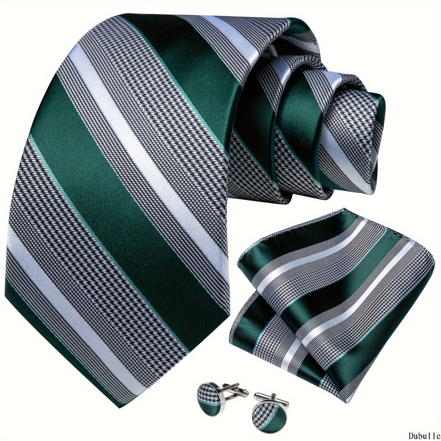 

Docapeiton Men's Green Twill Business Tie Handkerchief Cuff Link Suit, Formal Occasion Wedding Dress Matching