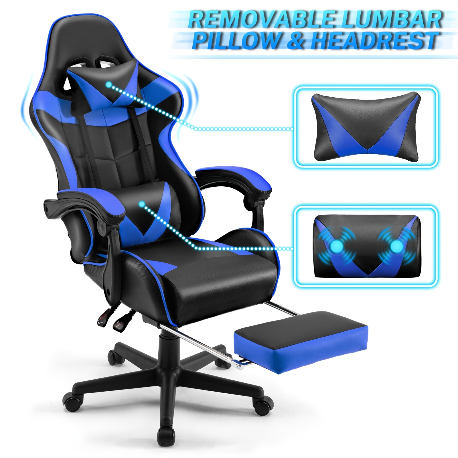 Ergonomic Gaming Chair With Massage Lumbar And Pull-out Footrest, Adjustable Backrest Carbon Leather Office Chair Height-adjustable Desk Chair For Adults