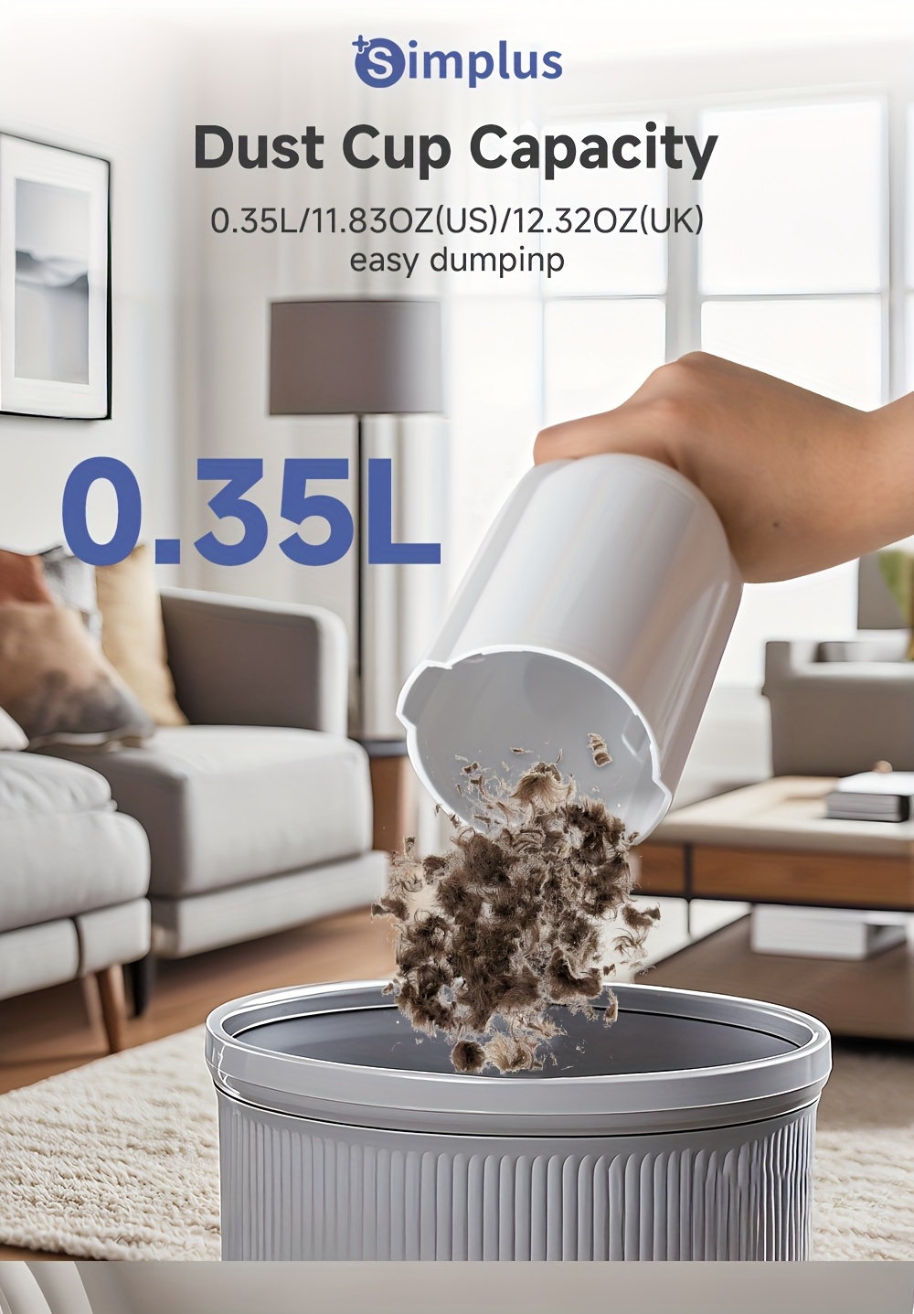 Simplus Cordless Vacuum Cleaner, Vacuum, Wireless Home Vacuum, Lightweight Portable, Long Battery Life, 2 Modes, Type-C Rechargeable, 3-Layer High-Efficiency Filtration, Low Noise, Anti-Hair Wrap