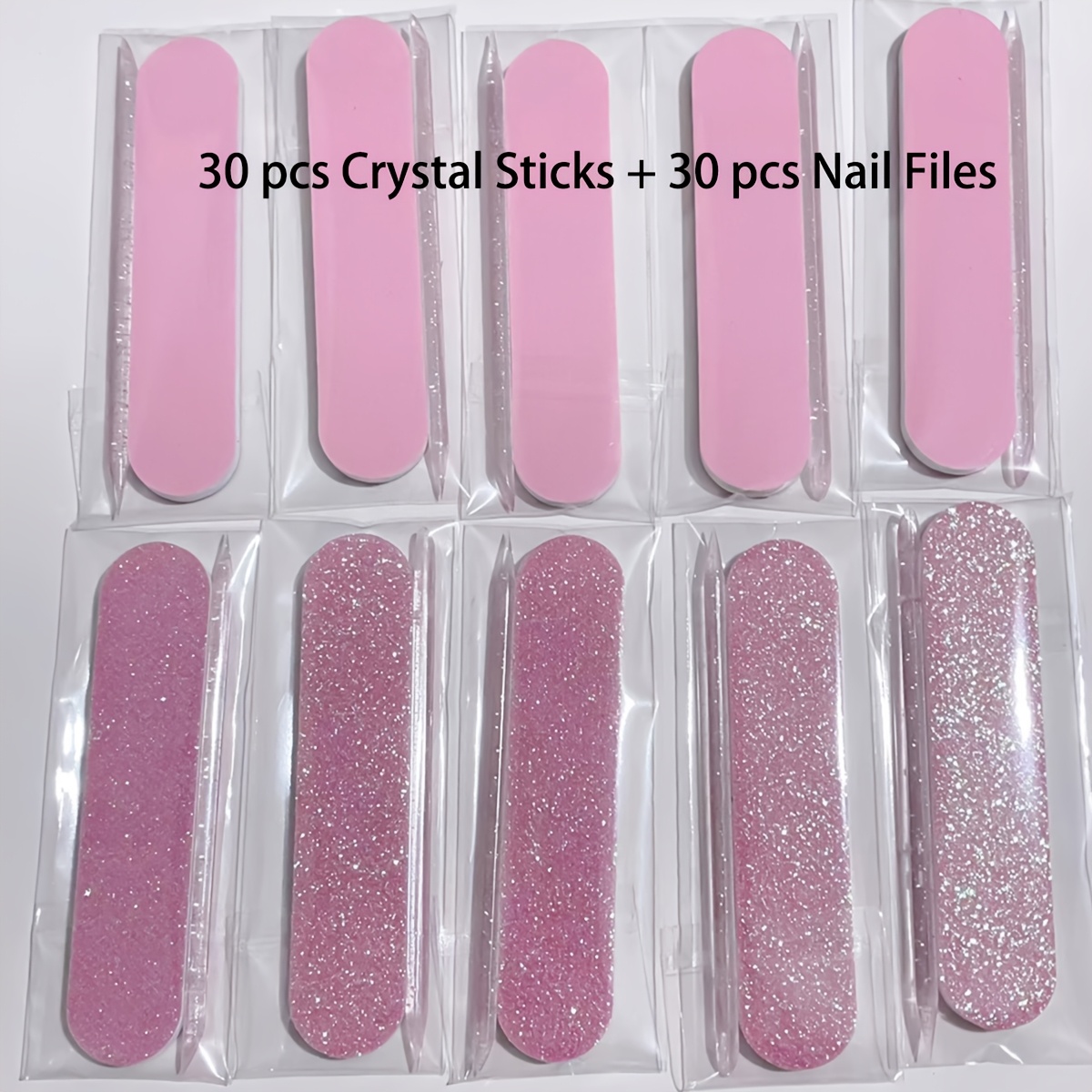 Image of Glittery Pink Nail File Set With Crystal Bars For Exfoliation - No Fragrance - Beauty & Personal Care - Foot, Hand & Nail Care - Nail Tools - Other (nail Tools)
