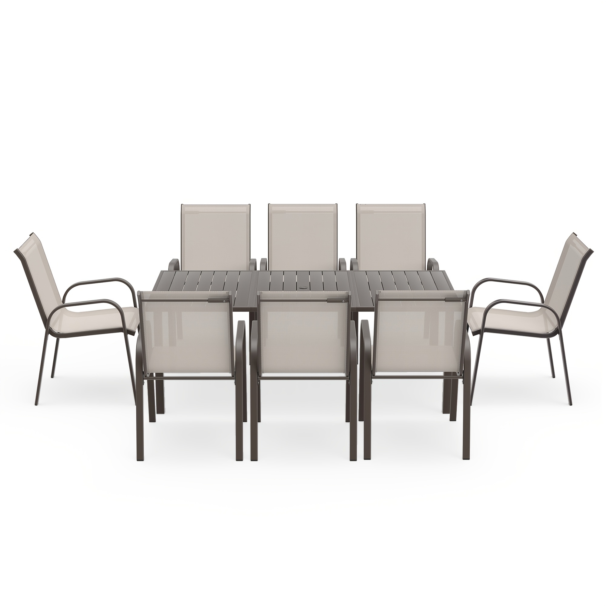 9pcs Outdoor Dining Table And Chair Set, Suitable for 8 People, The Set Includes 1 Long Table, 8 Fixed Seats, Suitable for Outdoor Garden Terrace Furniture Set