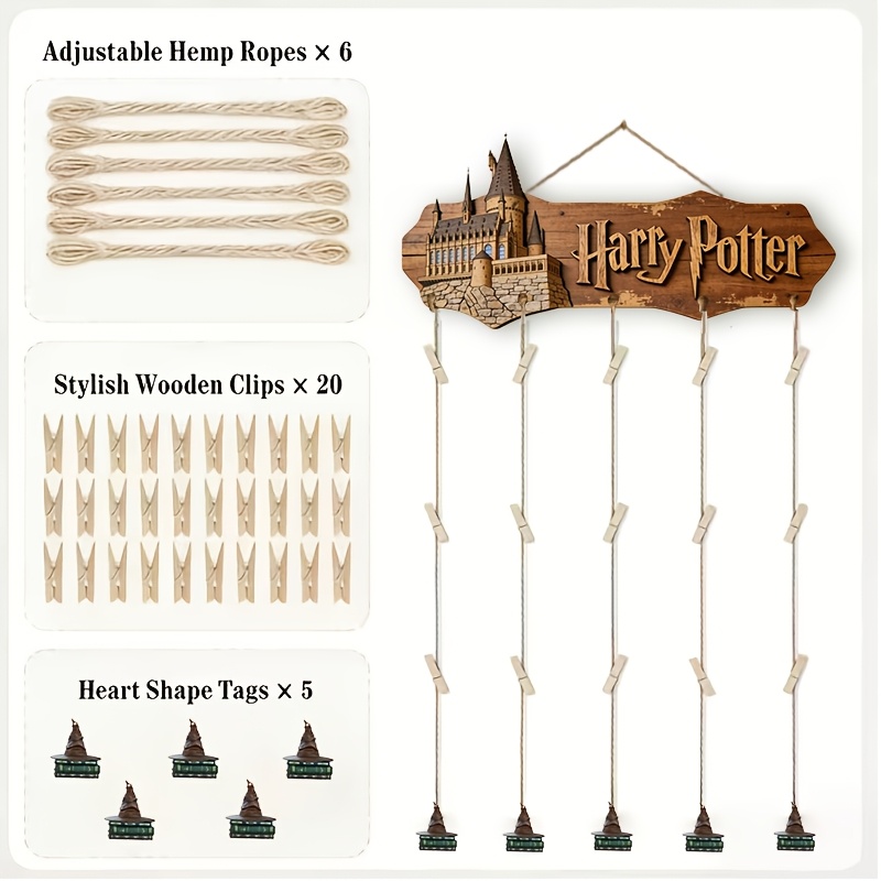 E-shop Warner Bros. Harry Potter Schloss Wanddeko, Magischer Hut und Buch Design Anhänger, Festlicher Dekorativer Kunststil Holz Hängebild Display Set,