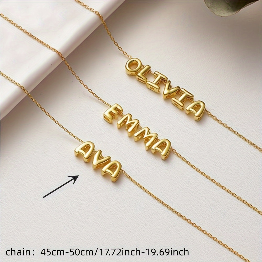 Golden Tone 3D Bubble Name Necklace Personalized Initial Charm Jewelry