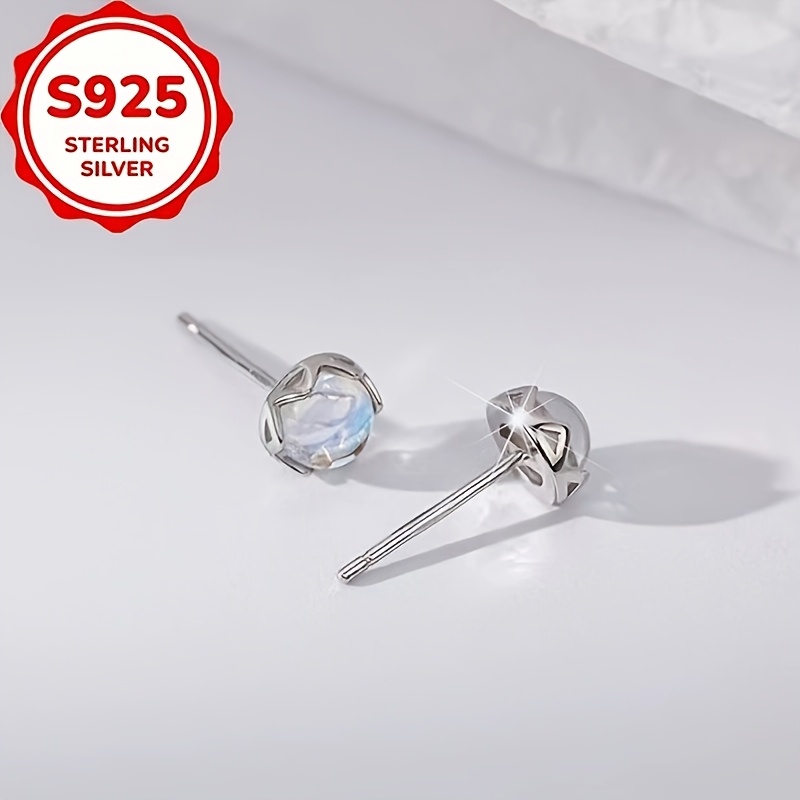 2pcs Women's S925 Silver Moonstone Stud Earrings, Festive Gift