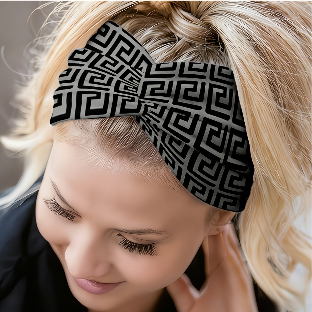 TEMU 2d Flat Greek Meander Pattern Hairband, Suitable For Yoga, Gym, Running, Cycling, Travel, , And Beach, Non-slip And Sweat-absorbing, A Stylish