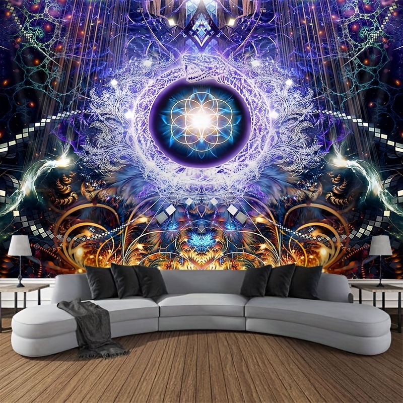 

1pc Mystical Fractal Snake Tapestry, Polyester Wall Hanging For Living Room, Bedroom, Office - Brushed Fabric, Knit Indoor Tapestry With Free Installation Kit - Psychedelic Theme Home & Party Decor