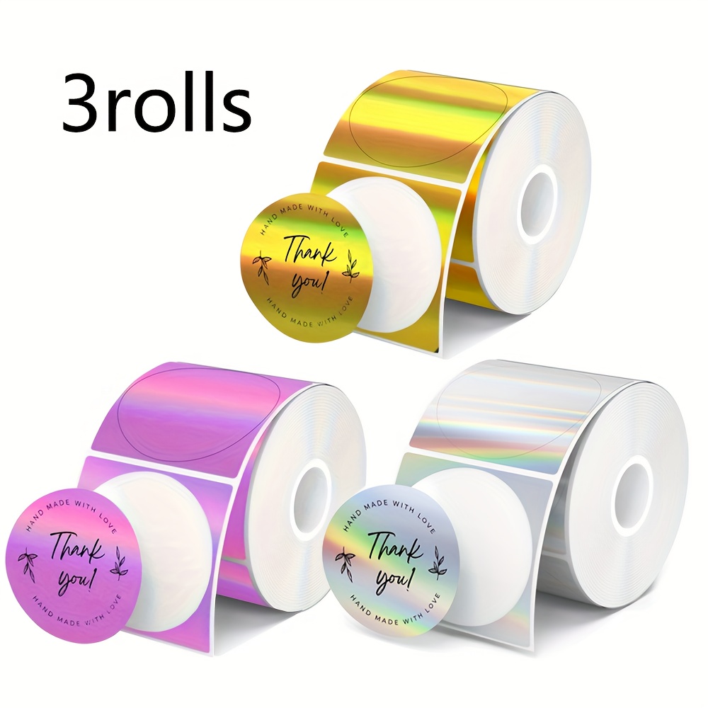TEMU Holographic Thermal Round Labels, 50x50mm Glitter Round Sticker Labels, Printable Barcode/name/logo/thank You Card, Compatible With