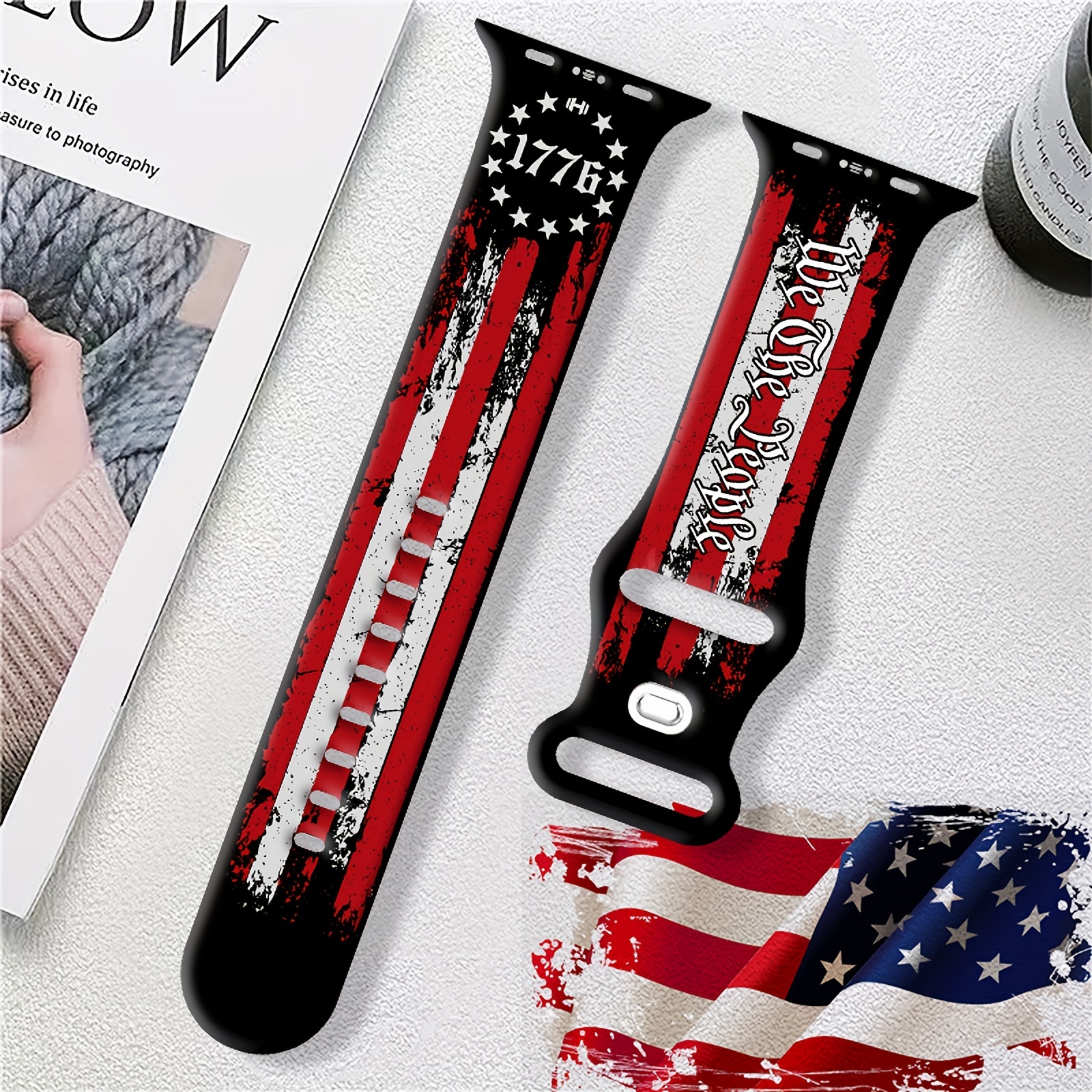 

American Independence Day Design Style Silicone Watch Strap For Iwatch Band 38mm 40mm 41mm 42mm 44mm 45mm 49mm, Sports Casual Watch Strap