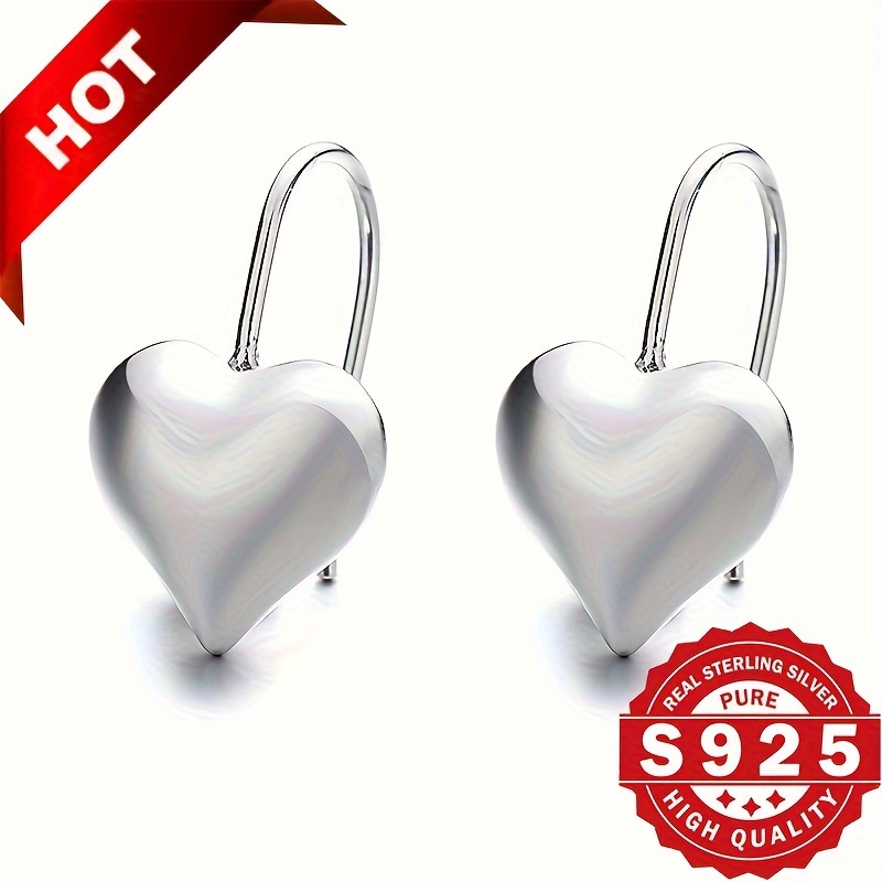 

Heart Shaped Stud Earrings 925 Sterling Silver Hypoallergenic Jewelry Elegant Vintage Style For Women Dating Earrings