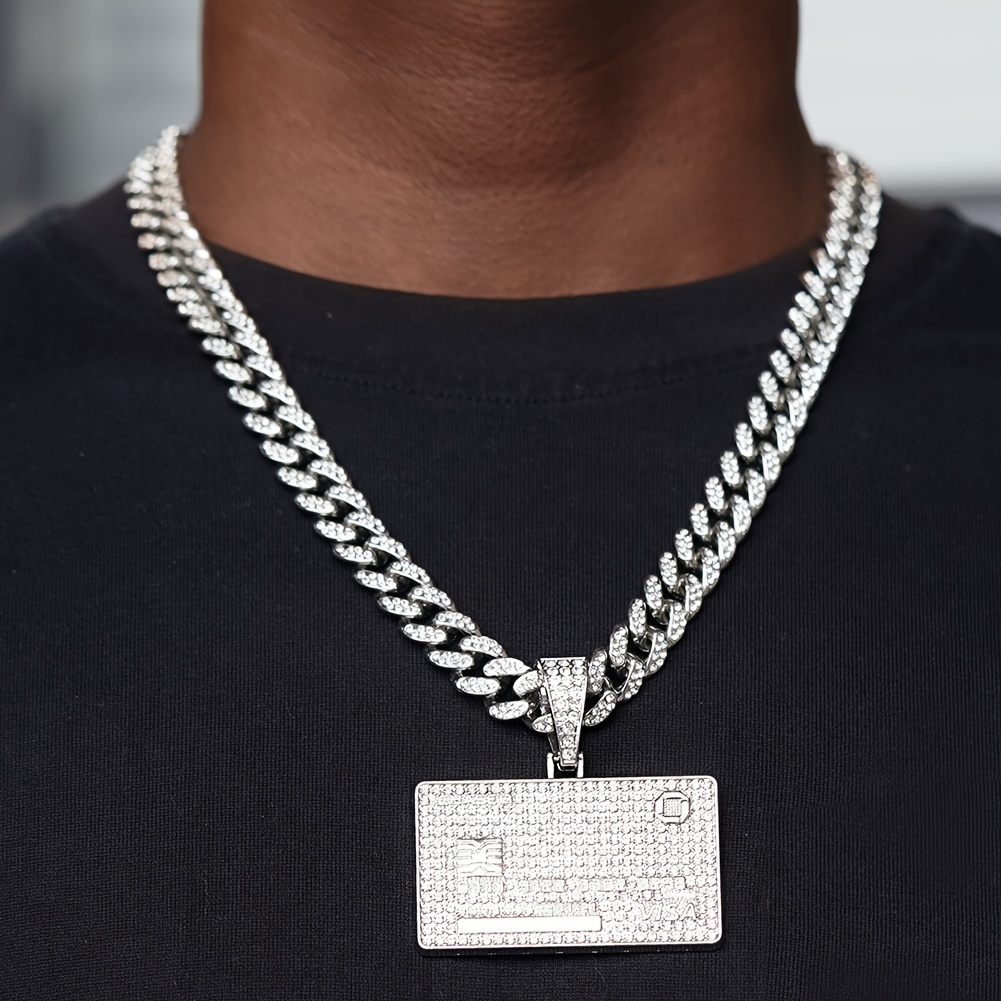 

1pcs Shiny Nameplate Pendant With Ice Cuban Chain Hip Hop Charm Choker Necklace For Men And Women