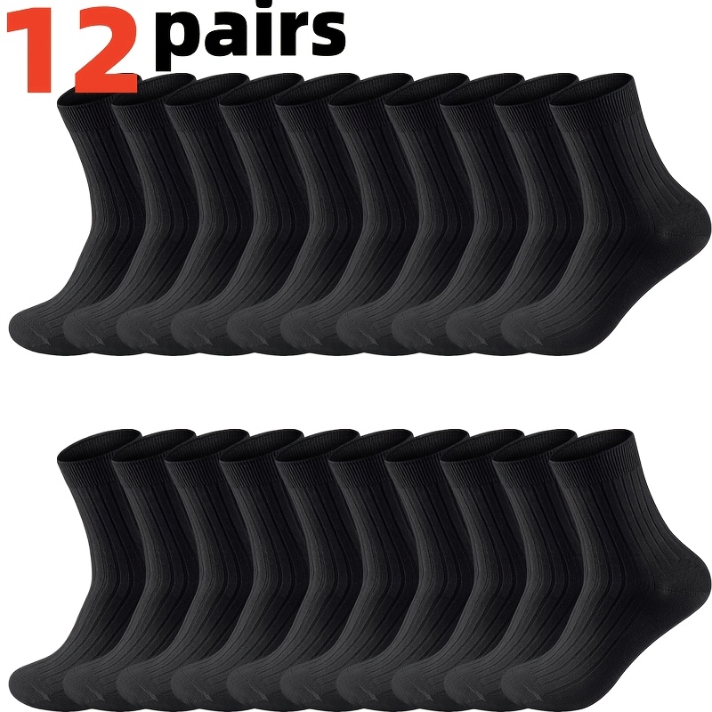 TEMU 12-pair Black And White Solid Color Business Socks, Unisex For Casual And Outdoor Wear, Fashionable And Versatile - Unisex Socks, Solid Color