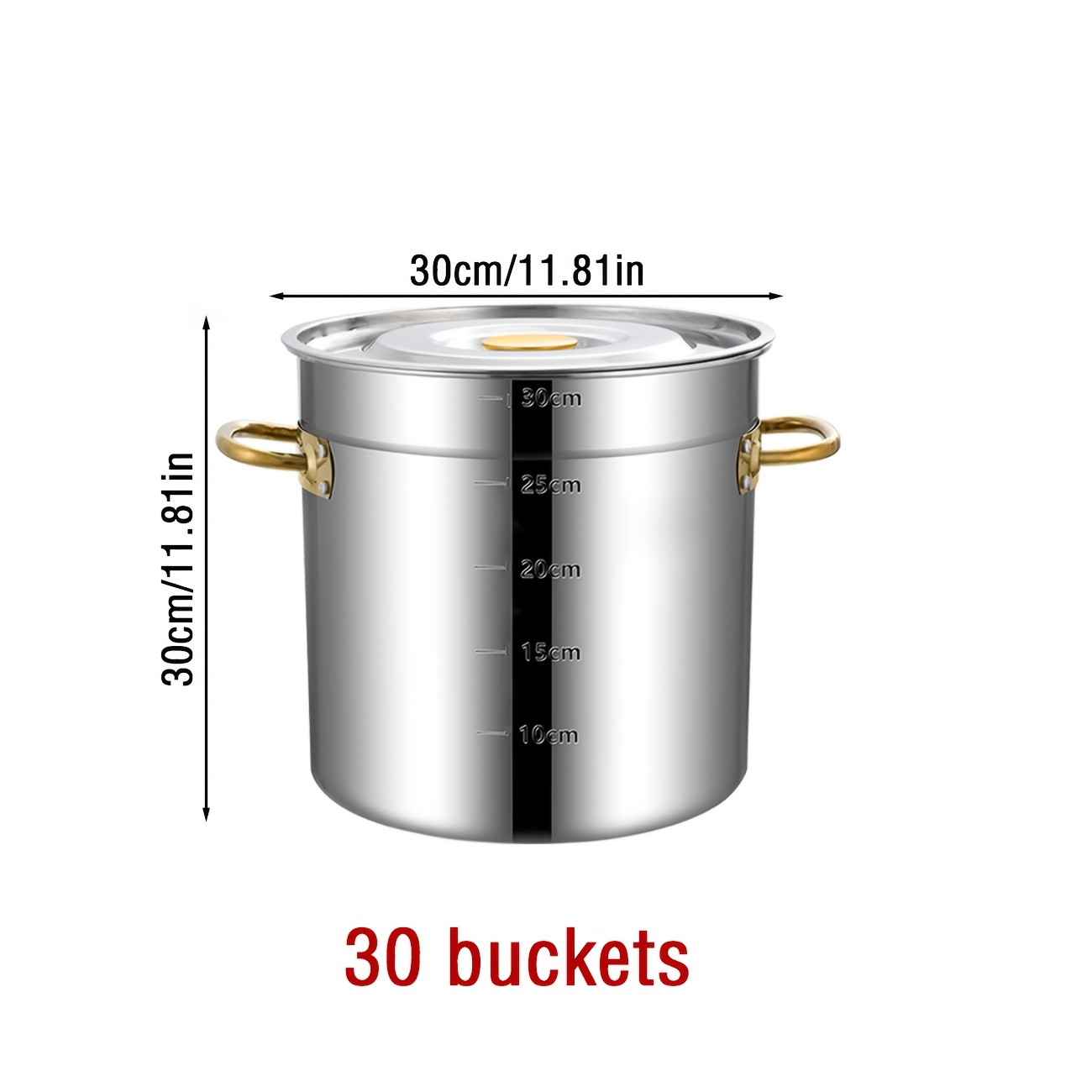 E-shop 1 Suppentopf aus Edelstahl, erhältlich in den Größen 25/30 cm, mit goldener Doppelgriff-Schlaufe, Deckel Maßmarkierungen. Dieser verdickte