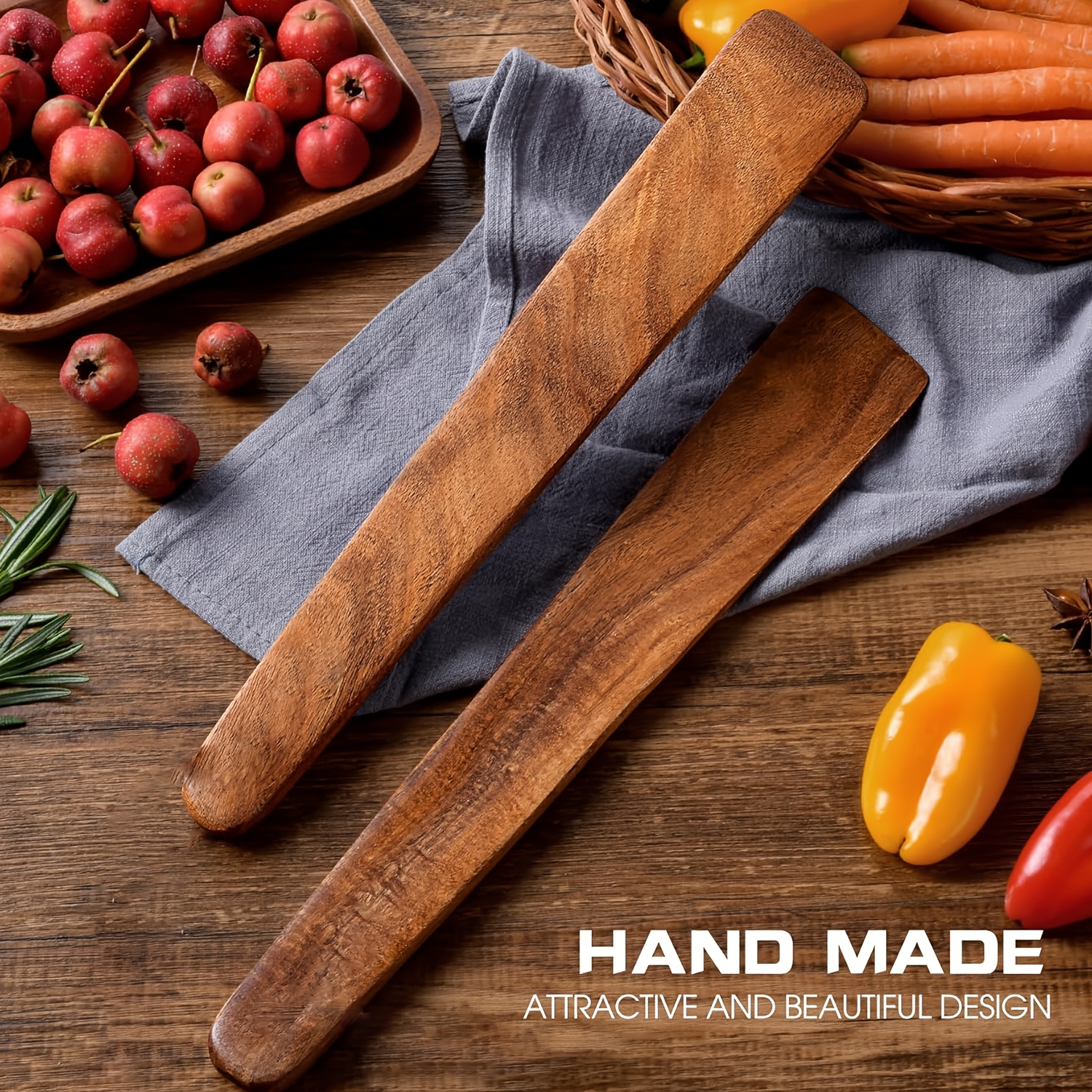2pcs Wooden Scraper Set For Cooking, Kitchen Tools, Bamboo And Wooden Spatula, Cooking Spoon, Flat Egg Flipper, Kitchen Utensil Set, Scraper Mixer