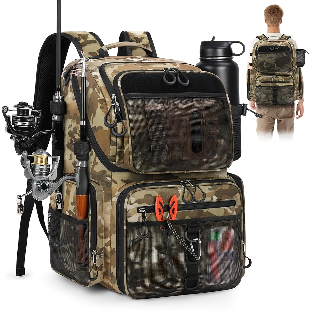 Rainsmore 45l Fishing Backpack With Rod Holder, Large Tackle Bag, Storage Fishing Gear