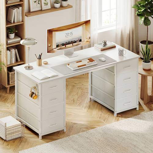 computer desk 47 inch with 8 fabric drawers office writing desk with large storage vanity desk for home office study or bedroom