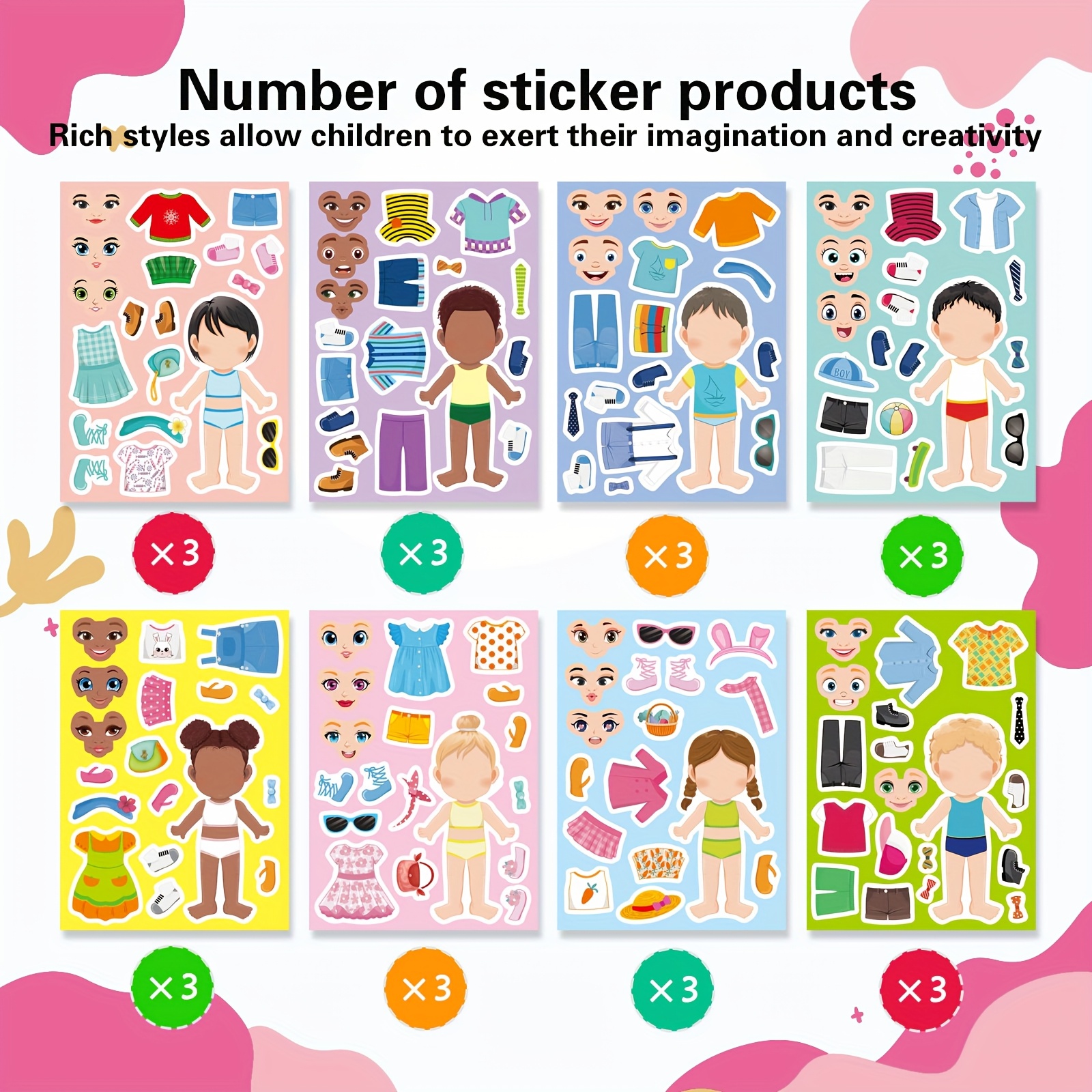 Image of 1 Set Of 24 Children's Dressing Stickers, Can Children's Dressing Habits Stickers, Diy Parent-child Interactive Educational Toy Stickers! Halloween, Christmas, Holiday Party Gifts