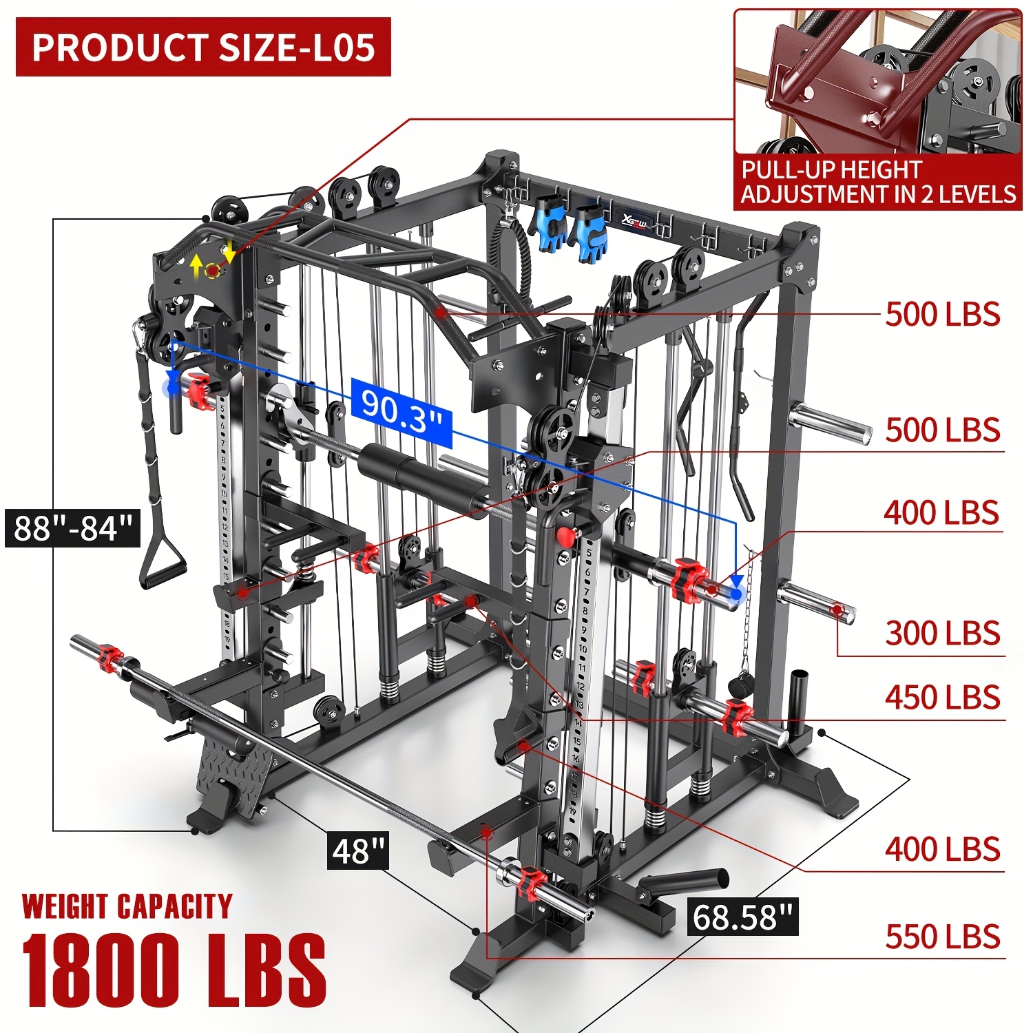 machine multi function squat rack   l05 with cable crossover system strength training equipment with   weight bench barbell weight set for home gym Product details 1
