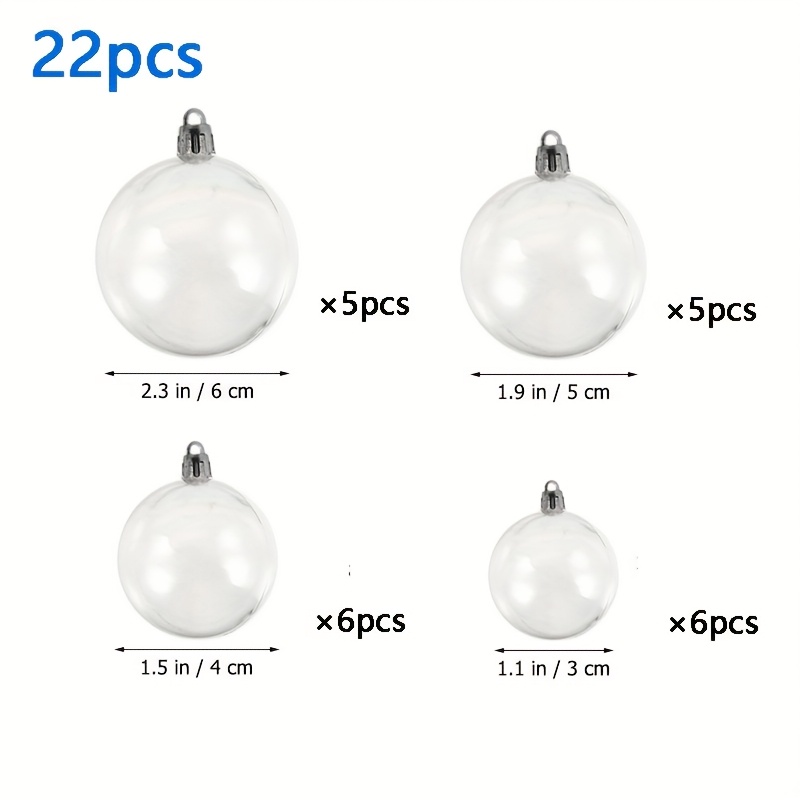 Image of 22pcs Sparkling Iridescent Christmas Ornaments - Clear Plastic Baubles For Tree Decoration, Perfect For Xmas, Birthday And Wedding Celebrations