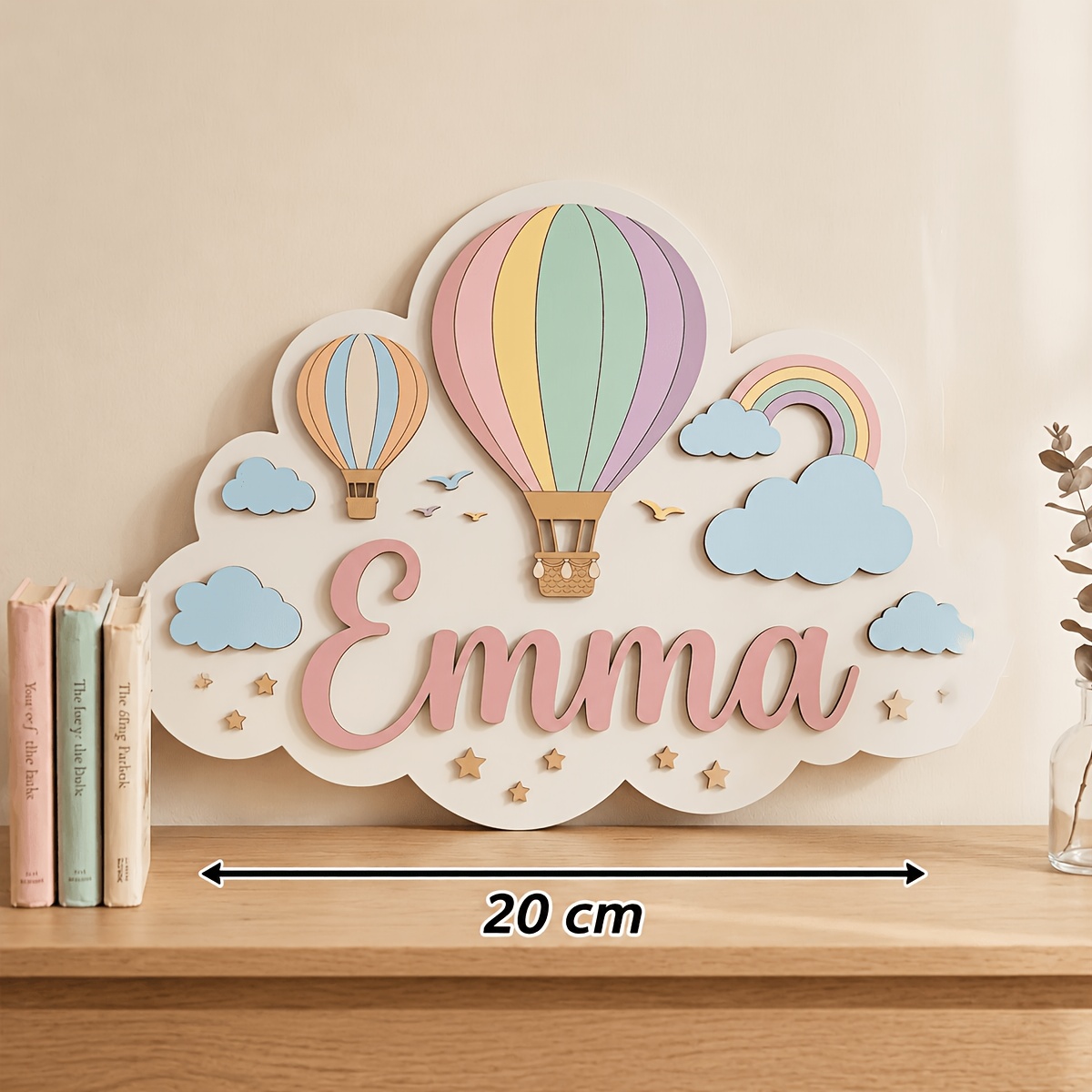 TEMU 1 Placa decorativa personalizada con estampado floral | Placa de pared de madera con , estilo bohemio, estilo floral vintage, aerostático de