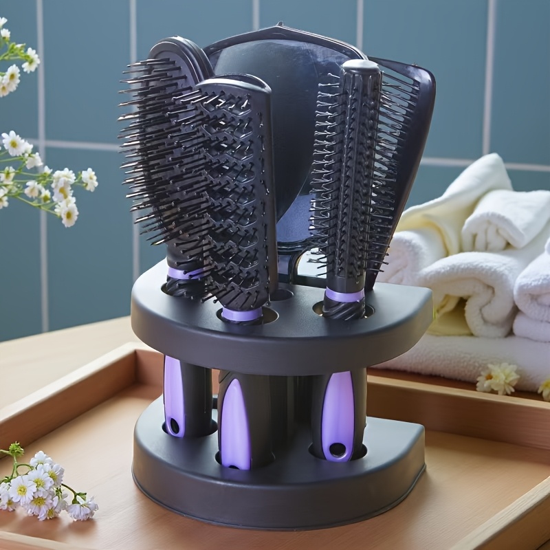 TEMU Set Of 5 Hair Combs Set Professional Salon Hair Cutting Brushes Sets Salon Hairdressing Styling Tool Mirror And Holder Stand Set Dressing Comb Kits For