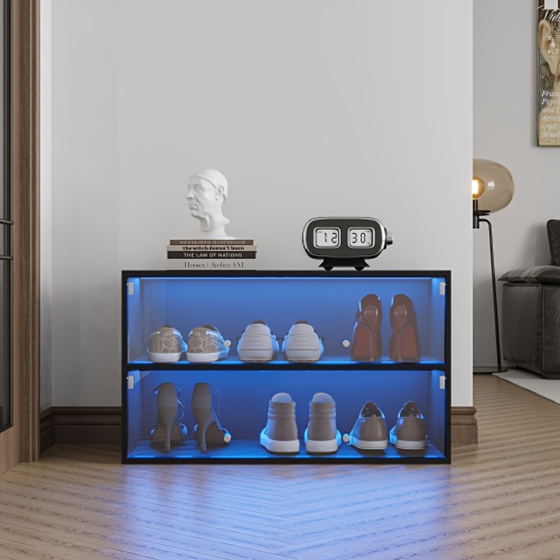 

Black Glass Door Shoe Box And Shoe Cabinet With Rgb Led Light