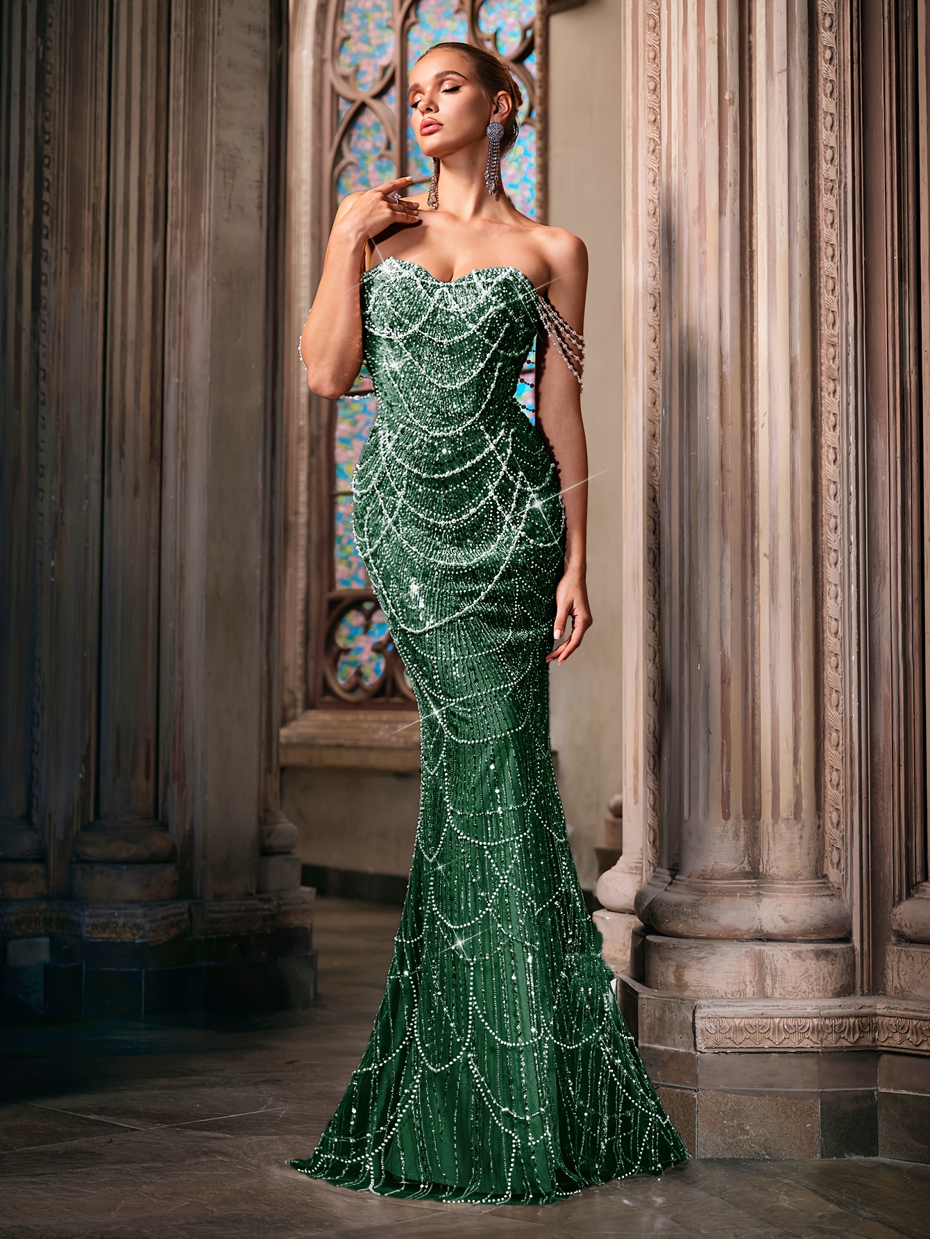 chinese dress ladies Portia & Scarlett PS21208 Strapless Sequin Bead Mermaid