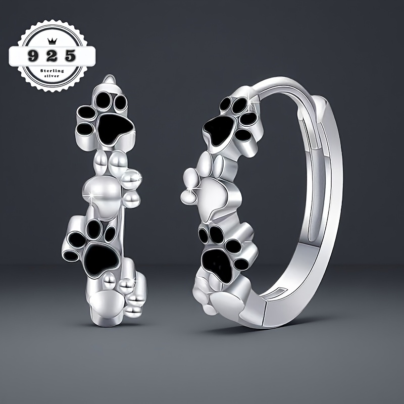Image of 1 Pair Of 925 Silver Cute Claw Earrings, Featuring An Elegant And Niche Light . Are Adorable Animal Cat Or Dog Paw Earrings For Women. A Perfect Gift, Suitable For To Your Girlfriend.