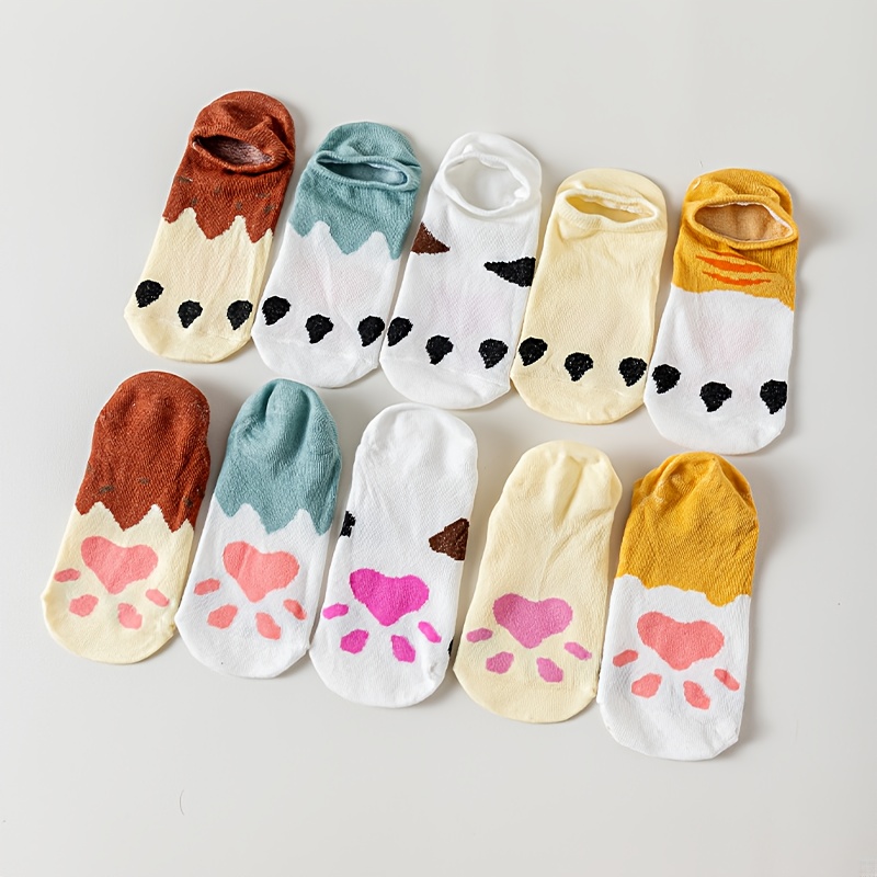 E-shop 5er-Pack Damen Anti-Rutsch Bootsschuhe mit süßem Cartoon-Katzenpfoten-Design, gerippte elastische Öffnung & mehrfarbige Optionen – Trendiger