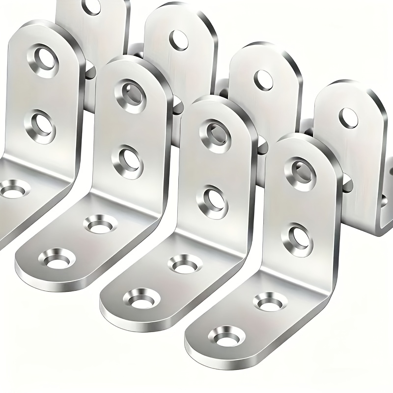 Image of 40 Stainless Steel L-shaped Brackets With 8 Brackets And 32 Screws, 90 Degree Right Angle, Suitable For Wooden Frames, Chairs, Dressing Tables, Furniture Assembly