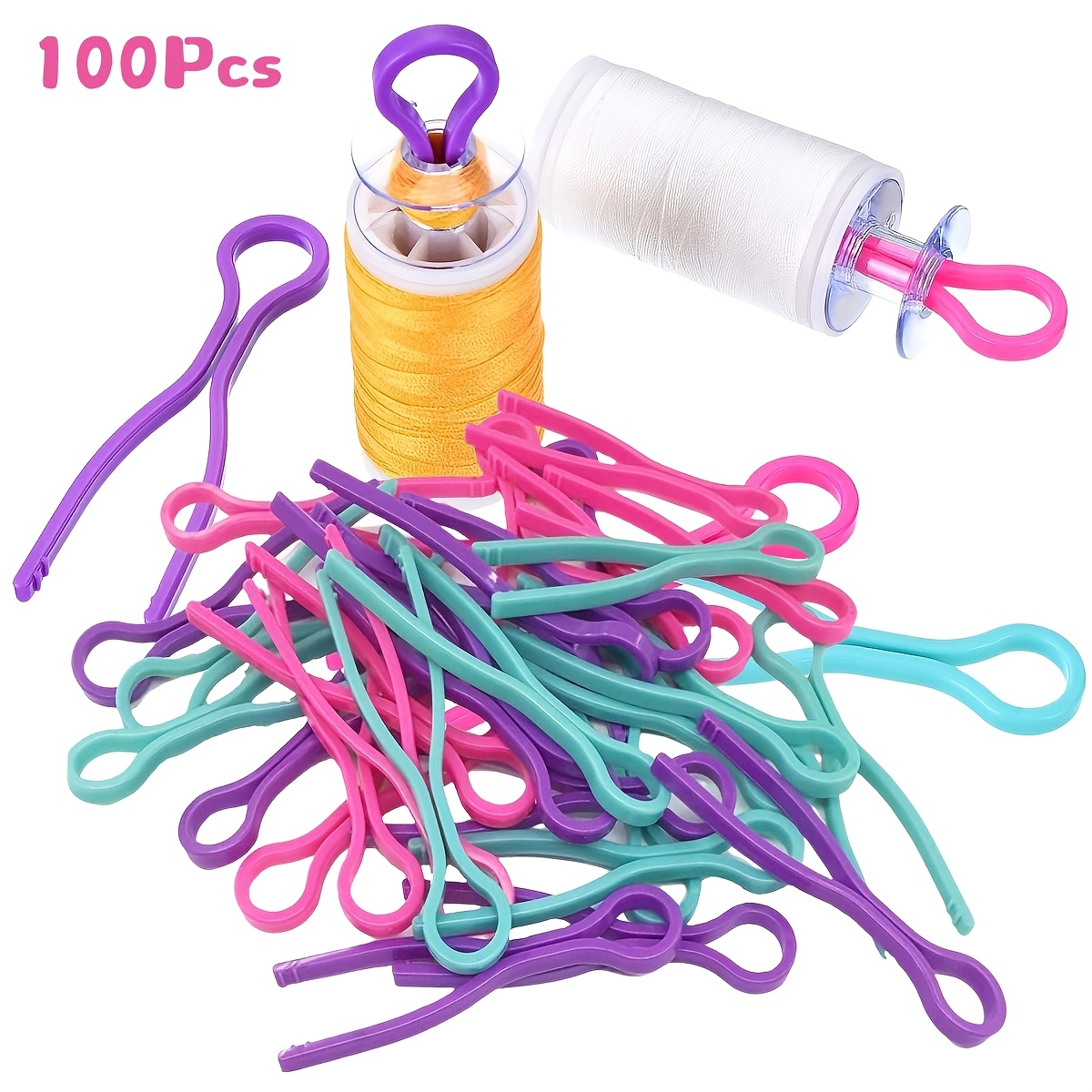 TEMU 100pcs Random Colors Sewing Bobbin Holder Clips Plastic Thread Bobbin Clips Sewing Accessory For Thread Spool Organizing Embroidery Quilting.