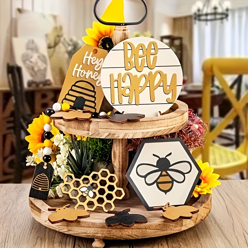 Bandeja decorativa con niveles de abejas con colmena de miel falsa de  madera, regalos de abejorro para mujer, decoraciones para primavera y  verano, casa de campo, estante de cocina, estante rústico de : Hogar y  Cocina 