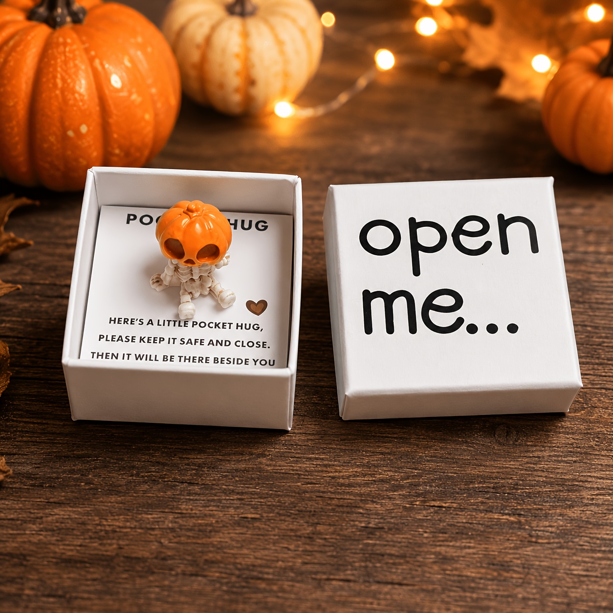 Image of Halloween Pumpkin Box Gift, Dark Style Mini Resin Sculpture, Cute Desktop Ornament, Suitable For Holiday Gifting And Party Decor, Surprise Box, Gift Packaging Box - With Mini Greeting Card