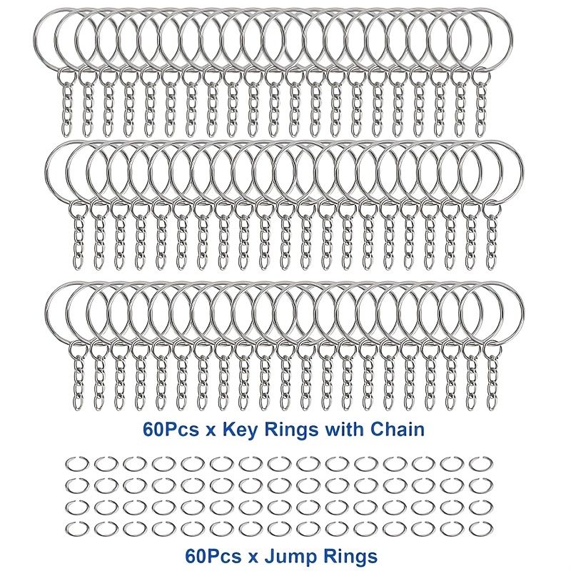 TEMU 120pcs Keychain Making Kit, Including 60 Key Rings With Chains And 60 Jump Rings, Bulk Diy Keychain Craft Tool Set