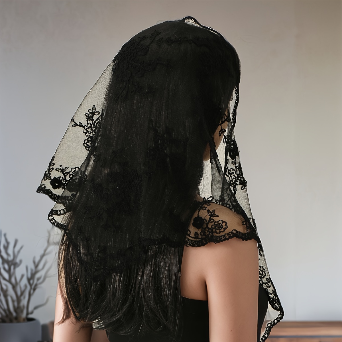 TEMU Foulard Brodé en Dentelle, Voile de Mariée, Foulard de Tête en Fibre pour Photographie, Adapté aux Voyages et aux Tenues de Photographie, Voile