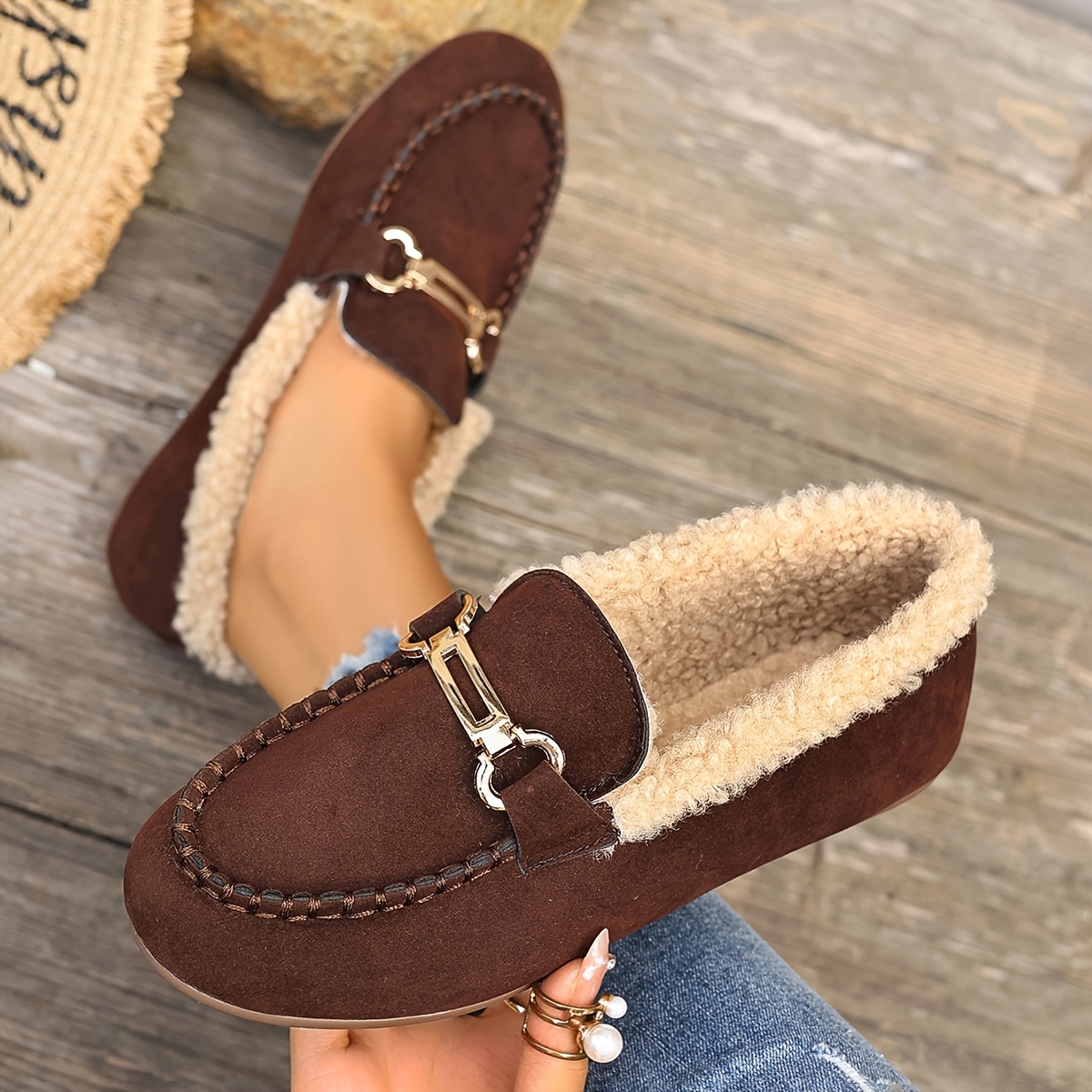 TEMU New Autumn And Winter Women's Shoes With Flat, Plush Lining For , , And -on Loafers., Women Shoes
