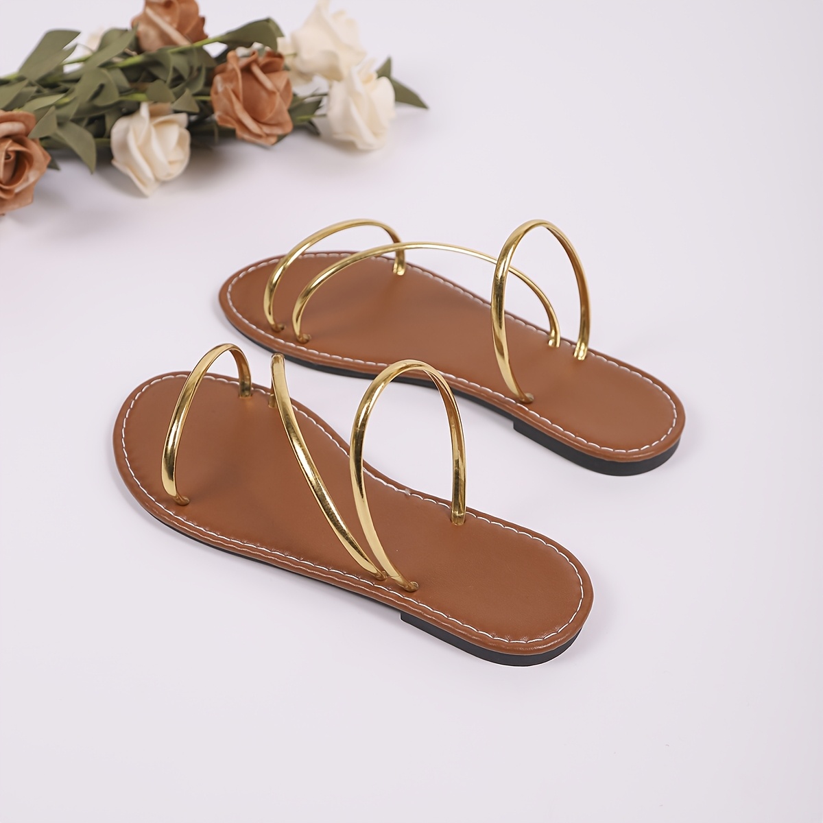 TEMU Sandales plates élégantes pour femmes, chaussures décontractées à enfiler, avec une couleur et , parfaites pour légères à et les activités de