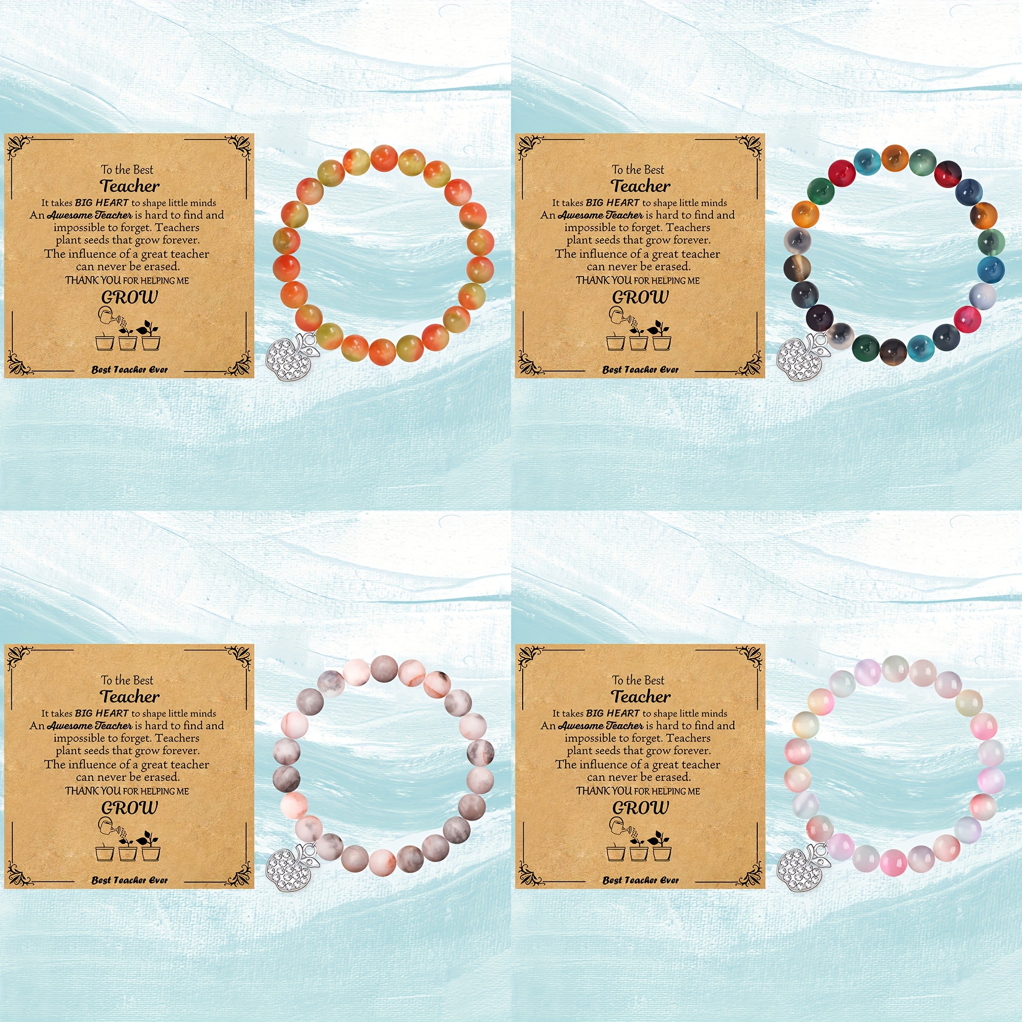 4pcs Minimalist PU Natural Stone Bracelet Set, Gift for Her
