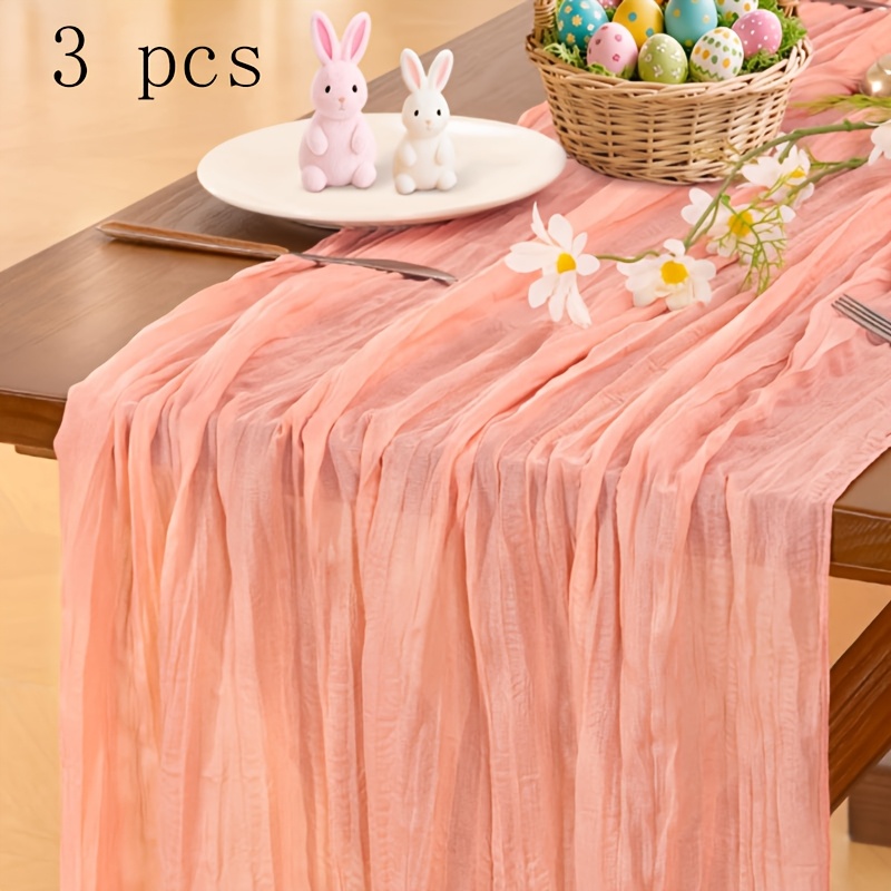 E-shop 3er-Set Korallenrosa -Chiffon-Tischläufer, transparenter, knitterfreier Gaze-Tischläufer für Hochzeit, Brautparty, Babyparty, Geburtstagsfeier,