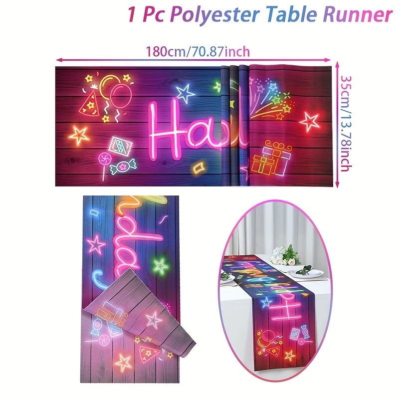 1pc,tablecovers,neon Fluorescent Birthday Table Runner,180*35cm,happy Birthday Polyester Table Flag,happy Birthday Party Supplies,table Decoration,party Gifts,baby Shower Party Decoration