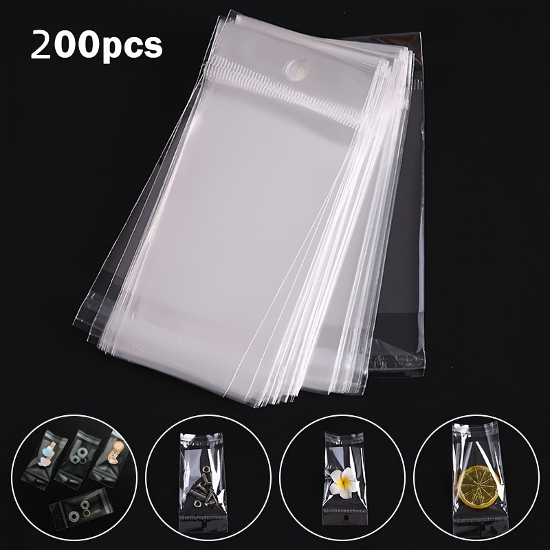 

200pcs Value Pack 3 Sizes Transparent Hanging Self Adhesive Opp Plastic Pouches Sachet Gift Bag For Jewelry Wedding Party Beads Packing Eid Al-adha Mubarak