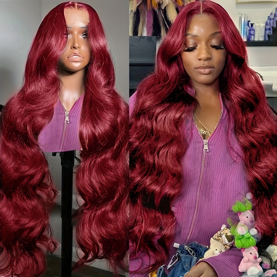 

13×4 Red Body Wave Lace Front Wigs Red Body Wave Wigs For Women With Natural Burgundy Red Glueless Long Curly Wig With Synthetic Heat Resistent Wigs 26 Inch For Daily Party Cosplay