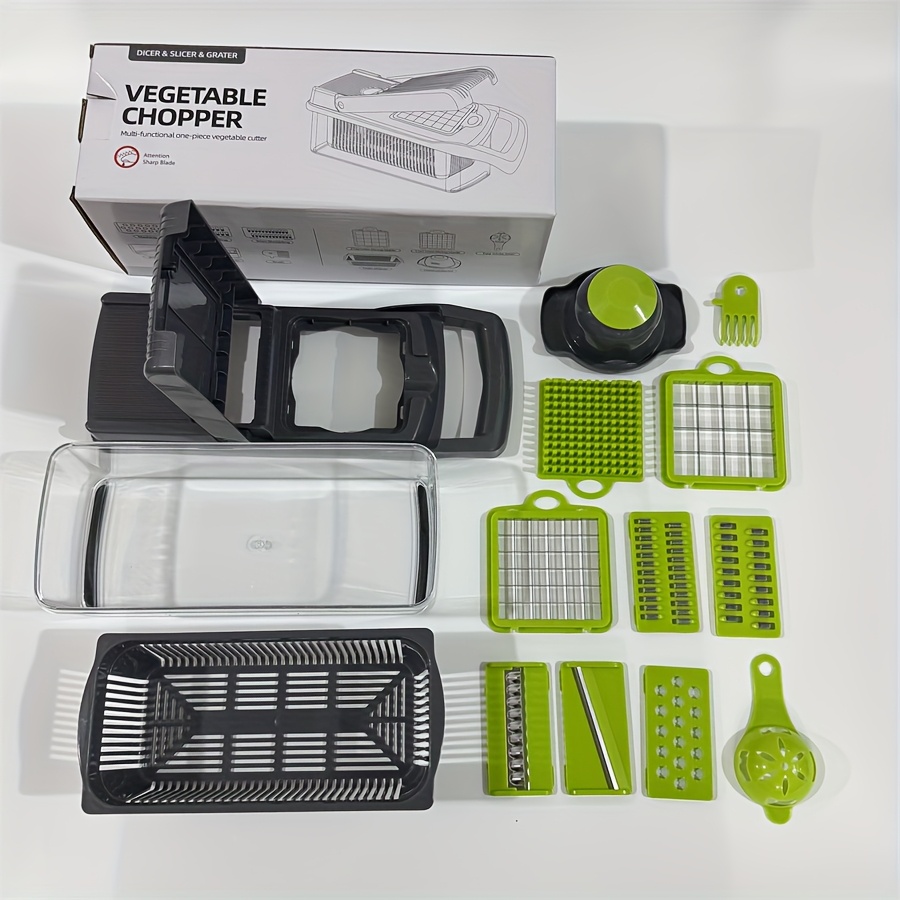 TEMU 14-in-1 Manual Vegetable & Fruit Chopper Slicer With Container - Multi-functional Food Prep Tool For Onions, Carrots, Potatoes, - Perfect For
