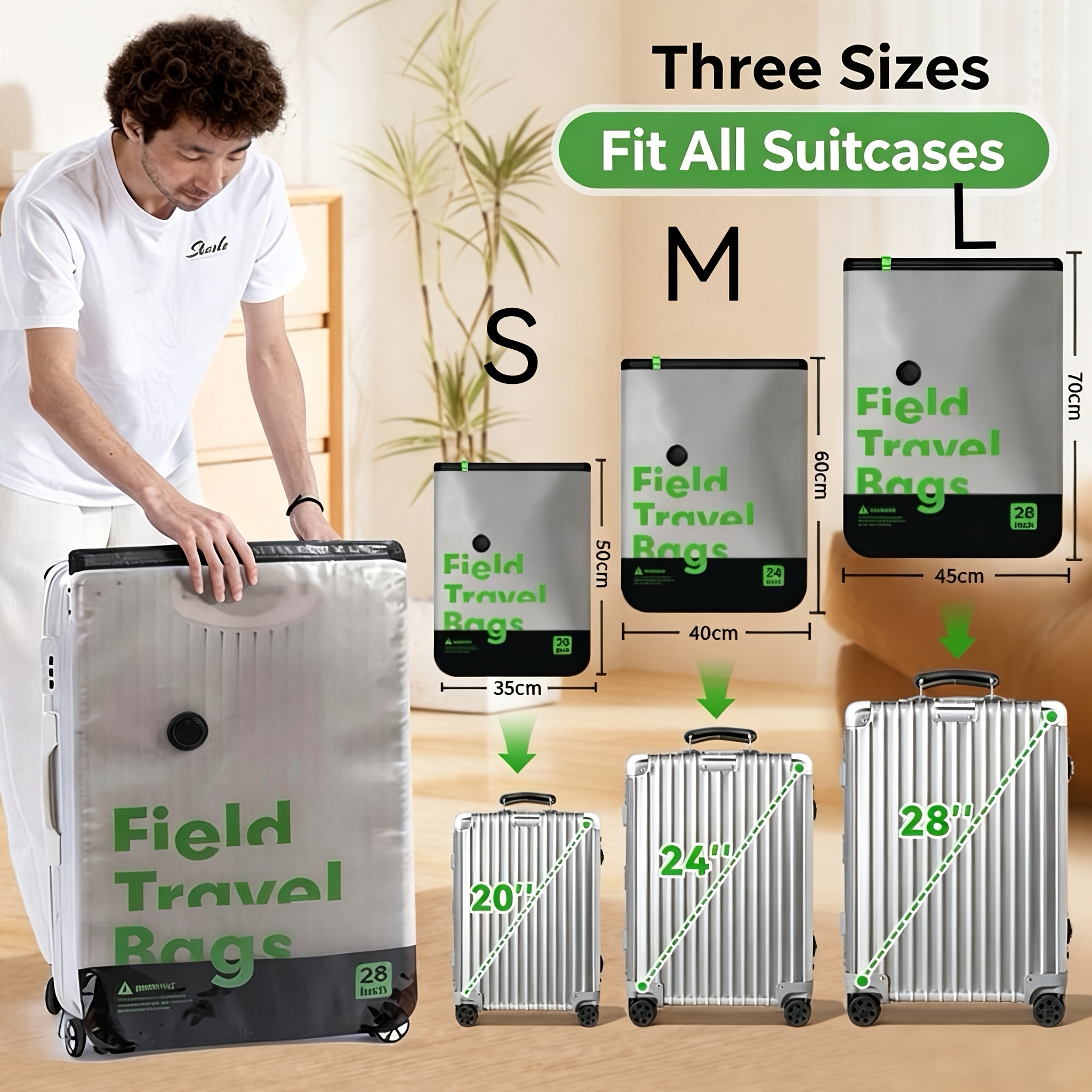 TEMU 3pcs Extra Thick Travel Compression Bags, Vacuum Storage Bags For Clothes And Down Jackets, 3 Sizes Fit 20/24/28 Inch Luggage, Space-saving